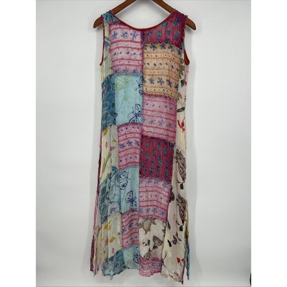 Vintage Sacred Threads Patchwork Dress Size M/L Chiffon Floral Bohemian Maxi 90s - Picture 4 of 14